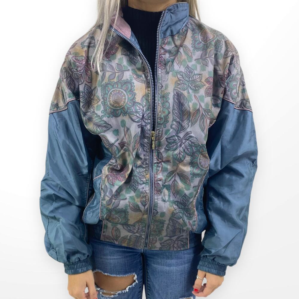 80s ENERGY ZONE Blue Floral Lightweight Windbreaker